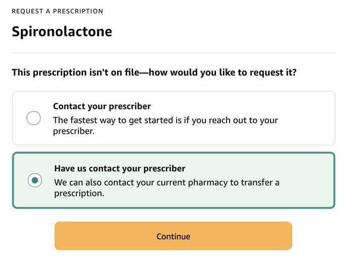 I then had to call in my prescription to Amazon Pharmacy. The company said the fastest way to request a prescription was to call my doctor