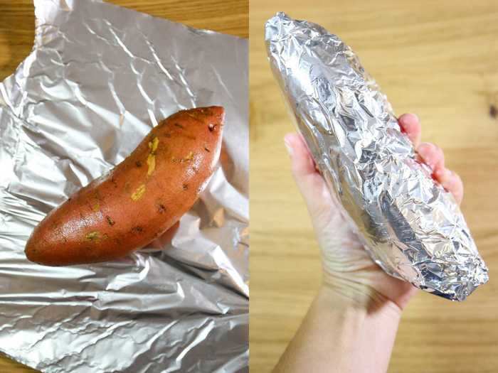 Sweet potatoes take a long time to bake, so I put mine in the oven early in the day.