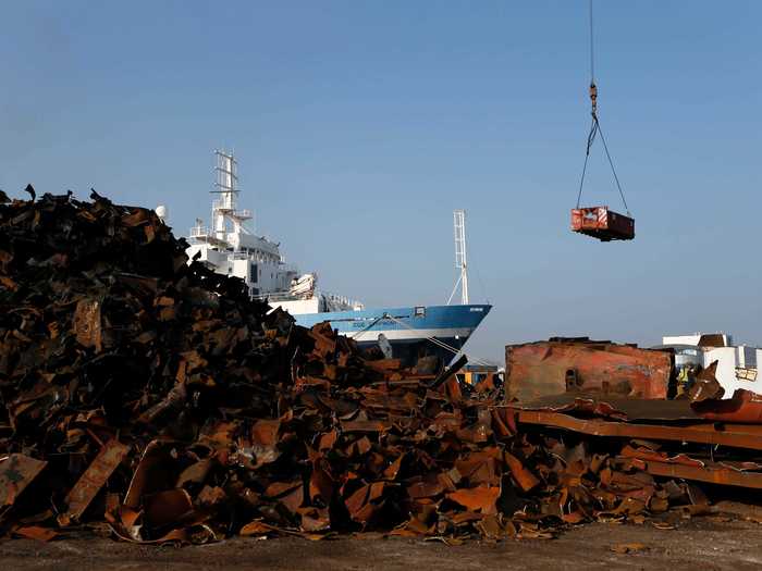 Usually, ships are cleaned, stripped of anything that can be sold, then cut into small blocks, taking care to avoid hazardous materials. These pieces are then usually lifted away by crane, one by one.