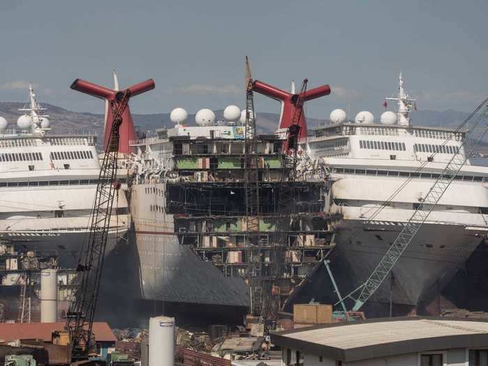 Carnival sent its ships to get scrapped in Turkey: While the prices there per ton are on the low end, according to Mulinaris, the working conditions are better and the recycling process more environmentally friendly.