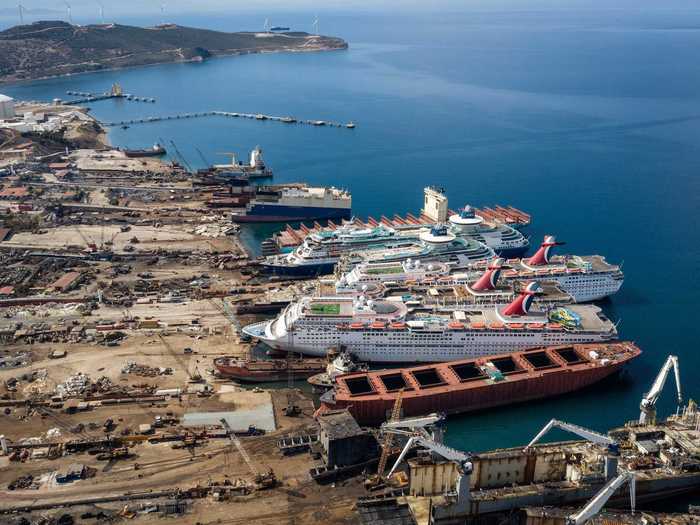 Three of those ships, the Inspiration, Imagination, and Fantasy, are being dismantled at the Aliaga Ship Recycling Facility in Turkey, alongside two other cruise ships.