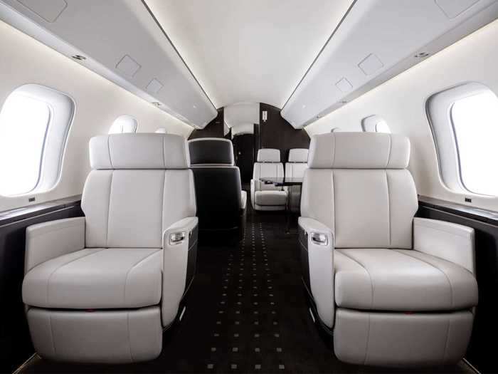 The club suite houses the first four seats. Found on nearly every private jet, this area is comprised of four club seats arranged in two pairs that face each other.