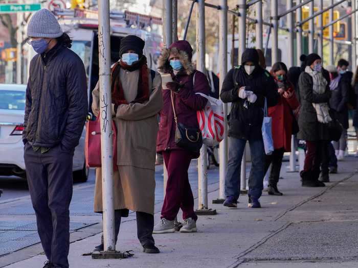 New Yorkers waited in lines stretching around city blocks, like this one outside of a CityMD urgent care clinic.