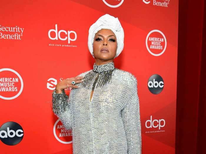 Taraji P. Henson, the host of the awards show, looked regal in a beaded Giorgio Armani shift dress with fringe embellishments along the neck and sleeves.