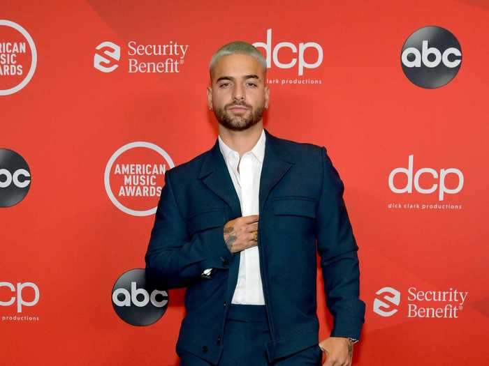 Maluma looked dapper in a navy-blue suit.