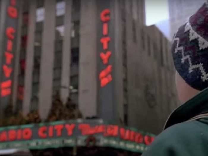 Once he makes it into Manhattan, McCallister goes on a grand tour. A couple of quick shots feature him geographically spread across the city. The first destination is Radio City Music Hall.