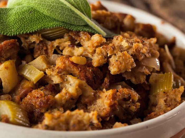 Using the fat from whatever meat you cook will make your stuffing more moist and flavorful.