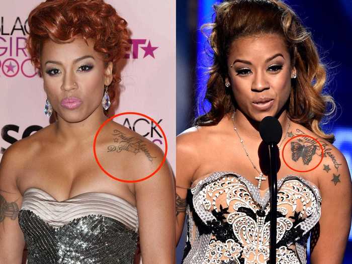 Keyshia Cole had the words "Truly blessed, D. Gibson" inked on her shoulder in honor of her husband, Daniel Gibson. But she debuted a butterfly cover-up before the couple announced their official split.