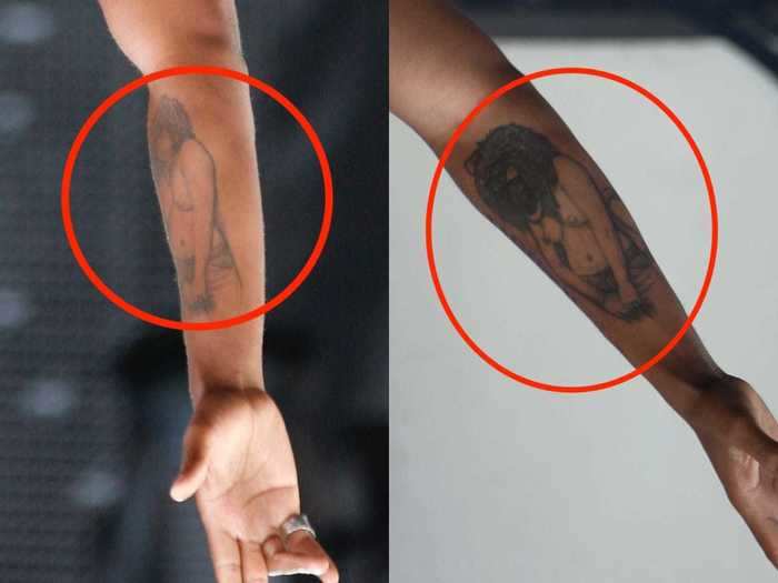 Nas had a portrait of his ex-wife, Kelis, on his forearm. His cover-up was simple: he covered her head with a lion