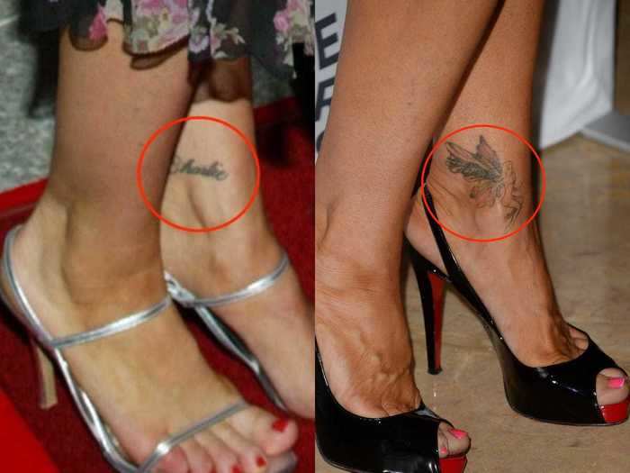 Denise Richards had a simple tribute to her then-husband Charlie Sheen — his first name on her ankle. After the divorce, she covered it with a fairy.