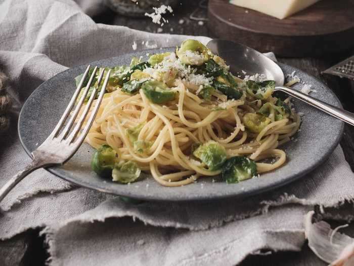 You can use leftover Brussels sprouts and dinner roll breadcrumbs in this comforting pasta dish.
