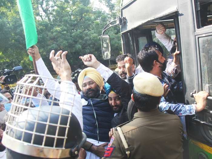 Despite the use of water cannons, the protesting farmers, comprising men and women — both young and old — and school and college students riding tractor-trailers, cars and motorcycles, managed to enter Haryana from Punjab.