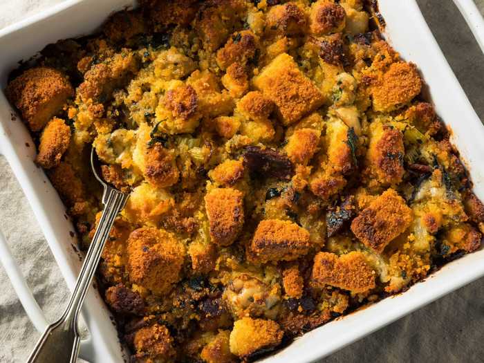 Also in New England, stuffing is sometimes made with clams or oysters instead of just breadcrumbs.