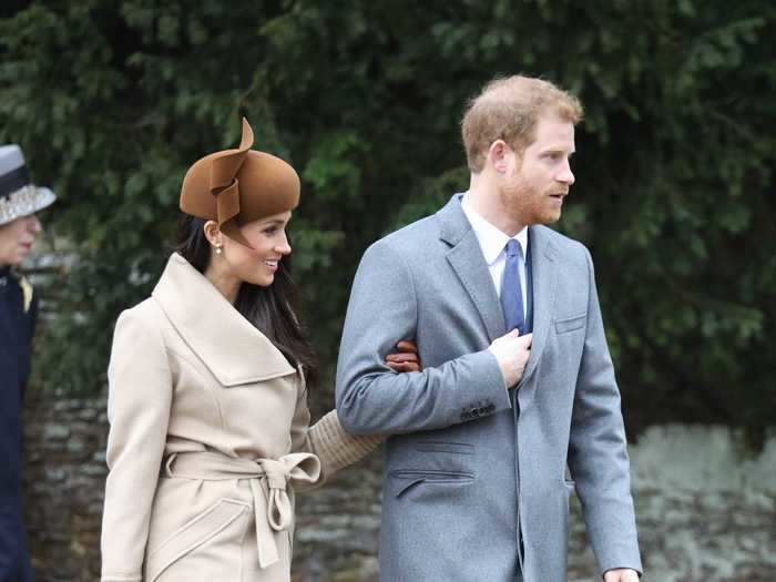 She looked festive at her first royal Christmas event before she and Prince Harry tied the knot.