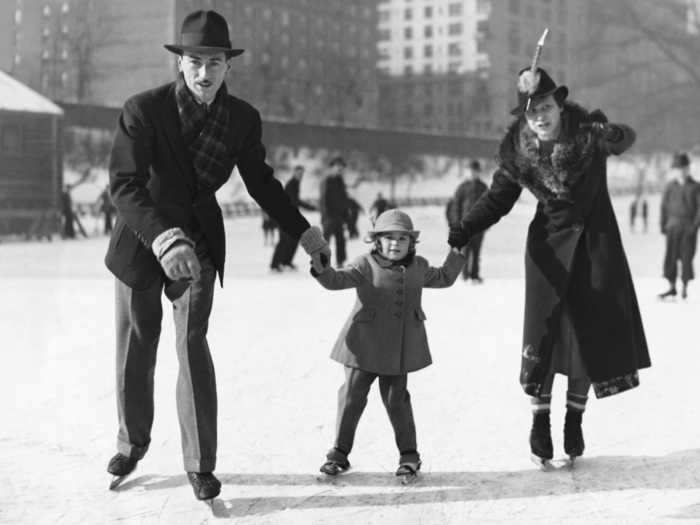 Ice-skating was a favorite pastime during winters in the city.