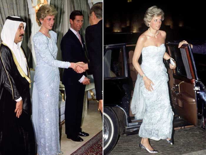 Princess Diana altered a Catherine Walker dress to give it a heart-shaped, sleeveless neckline.