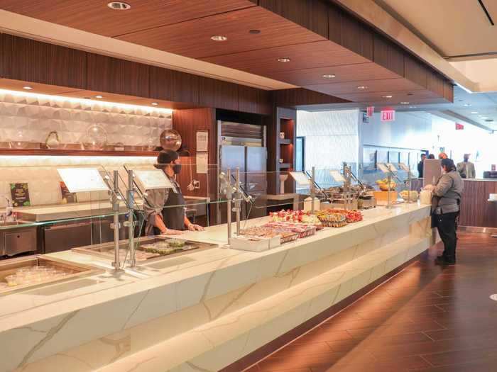 The Delta Sky Club is probably closest to normal with a sprawling hot and cold food buffet.