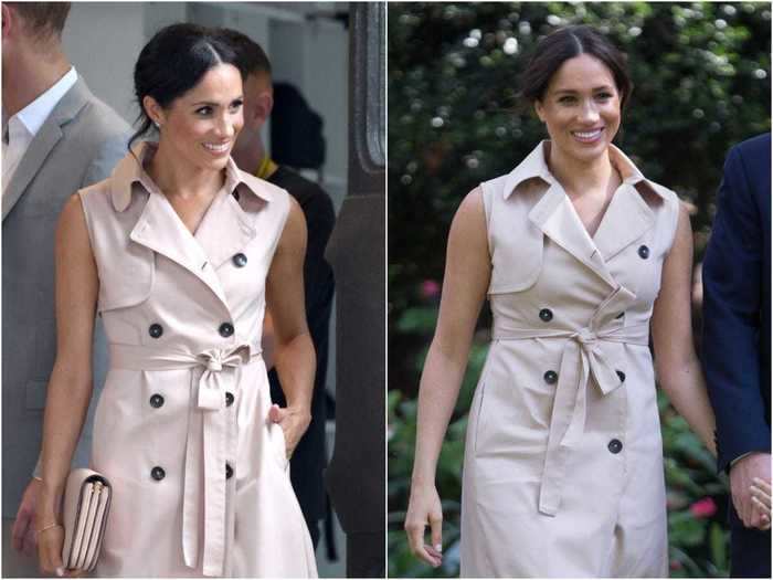 Markle debuted this House of Nonie trench dress in July 2018, and then wore it again in October 2019.