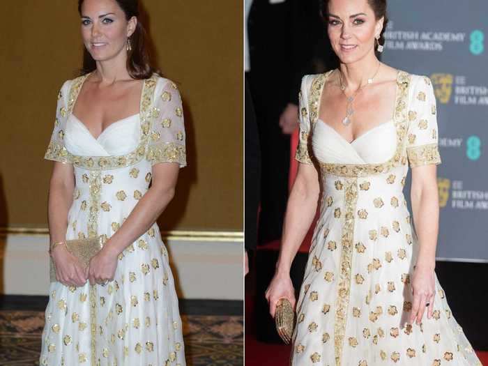 Middleton first wore this Alexander McQueen dress in 2012, and then again at the 2020 BAFTAs.