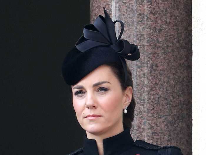 For Remembrance Day in November, Middleton wore a striking black coat with a Philip Treacy hat.