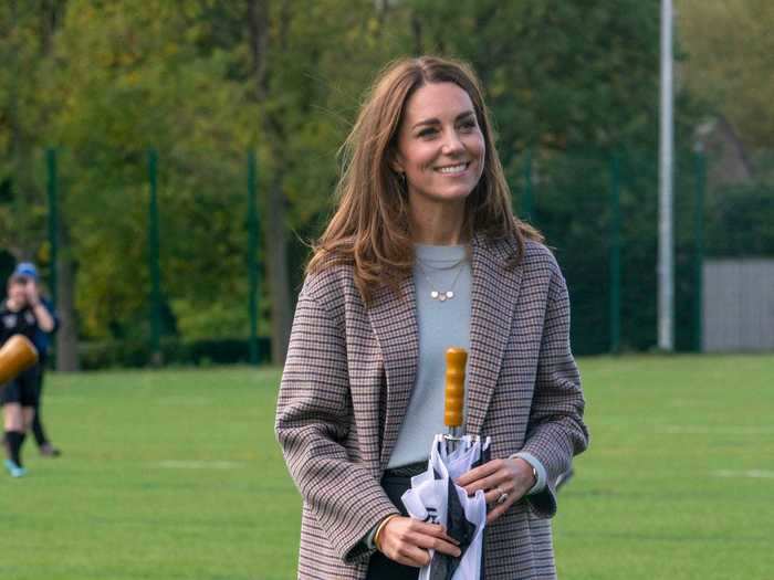 The duchess wore a cozy fall outfit when she visited the University of Derby in October.