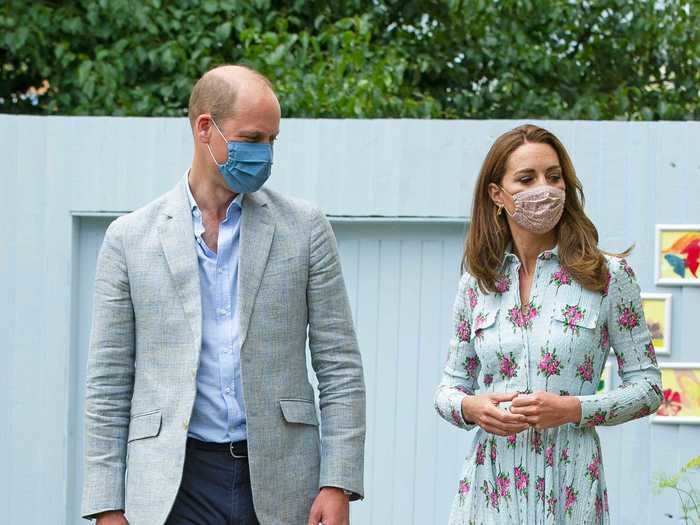 The duchess looked beautiful in a belted, floral-print dress in August.