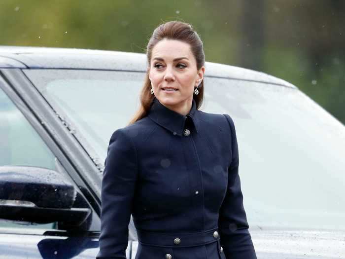 In February, Middleton wore a navy military-inspired Alexander McQueen outfit.