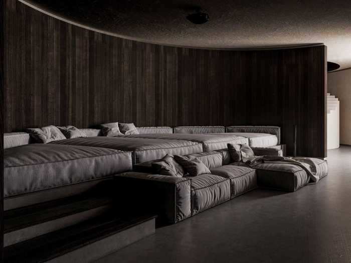 For entertainment, there is a film nook with a large couch and 5D sound system.