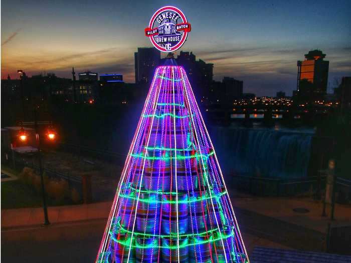 In Rochester, New York, locals look forward to the unusual Genesee Keg Tree all year long.