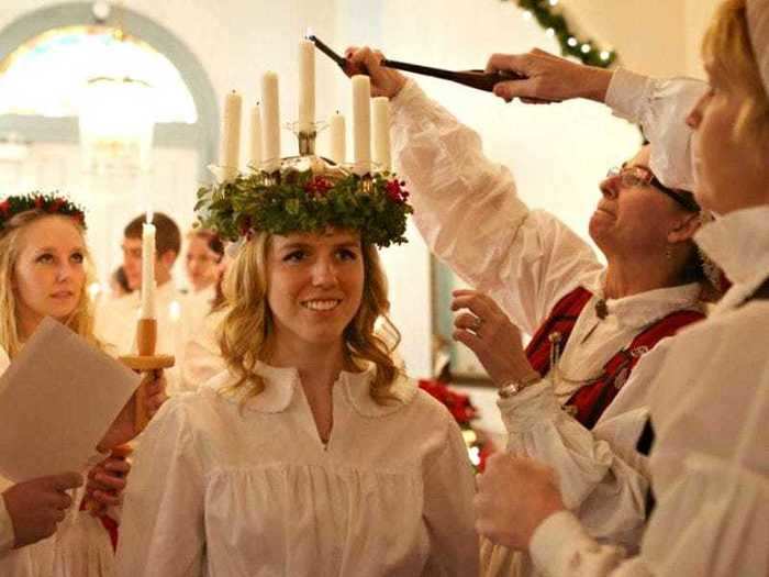 In Kansas, young women dress up as Saint Lucy for the St. Lucia festival.
