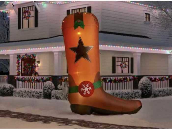 Stand apart from all the snowmen and Santas with a $99, 11-foot winter-themed cowboy boot.