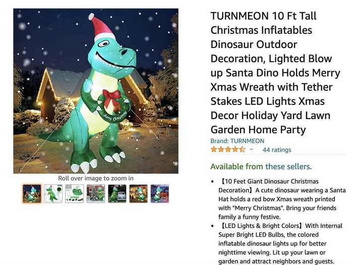 Add some holiday cheer to your lawn with a 10-foot Santa dino for $190.