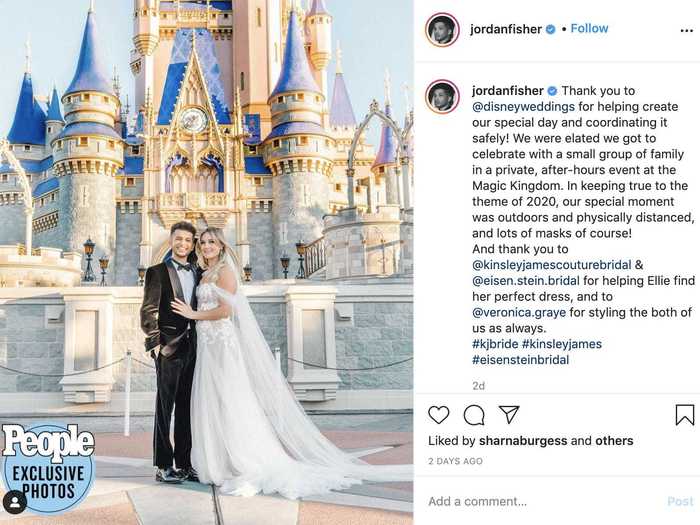 Jordan and Ellie Fisher looked like Disney royalty at their theme-park wedding.