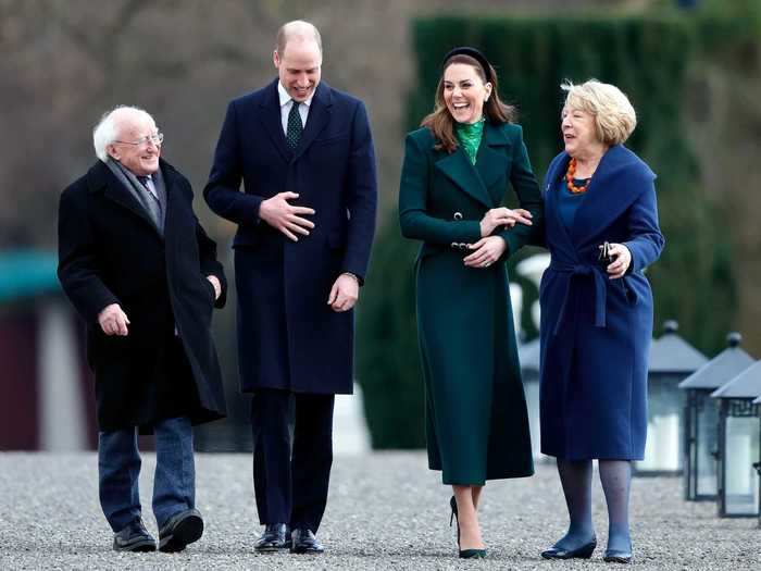 March: The couple made an official visit to Ireland at the request of the Foreign and Commonwealth office. Here they are with the President of Ireland, Michael D. Higgins and his wife Sabina Coyne in Dublin on March 3.