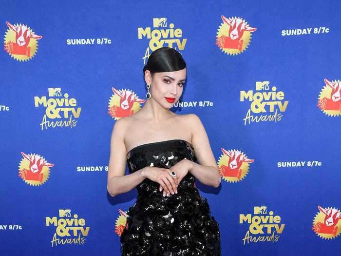 Sofia Carson looked like a princess in a strapless Valentino gown with a see-through skirt.