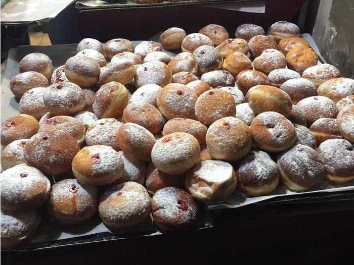 Sufganiyot are jelly doughnuts. They are also a traditional Hanukkah food and they are also delicious.