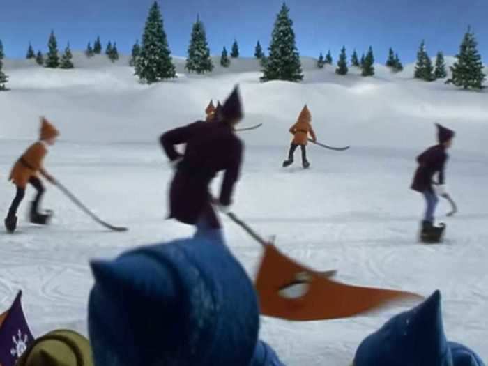 An elf-hockey scene was cut from the film.