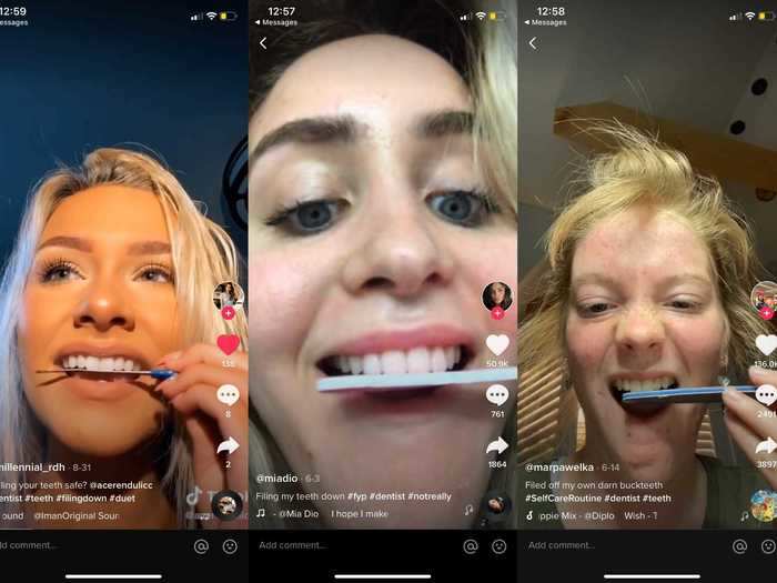 Some TikTok users filed their uneven teeth down with nail files. Dentists say this could permanently damage teeth.