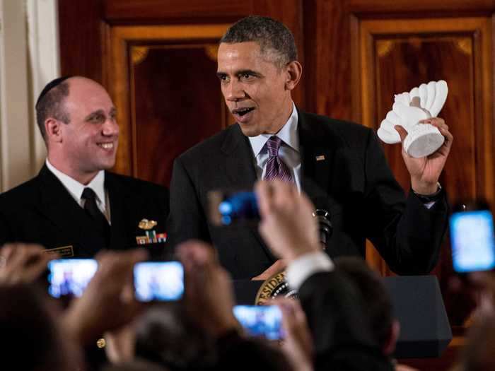 That was also the year Thanksgiving coincided with Hanukkah. Obama was presented with a turkey-shaped menorah known as a "menurkey."