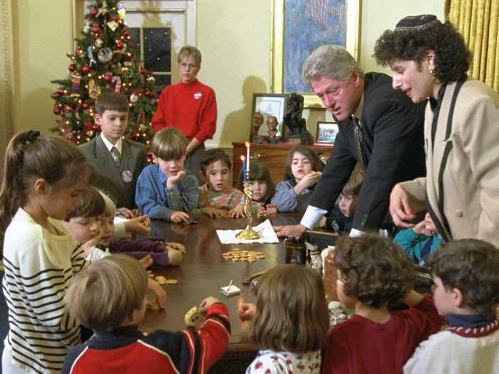 President Bill Clinton also celebrated Hanukkah by hosting groups of children in the Oval Office.