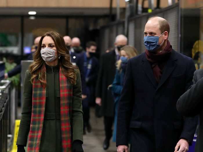 Kate Middleton arrived at London Euston train station on Sunday wearing a dark-green Alexander McQueen coat.