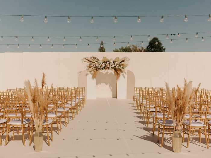 The ceremony took place on one end of the court under an ornate arch.