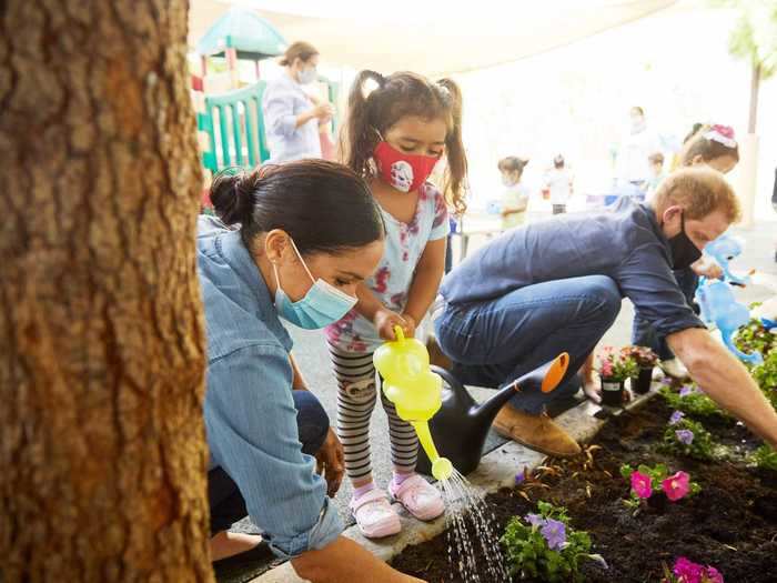 September: Markle wore double denim and a yellow gold Cartier bracelet for a visit to an LA preschool on the anniversary of Princess Diana