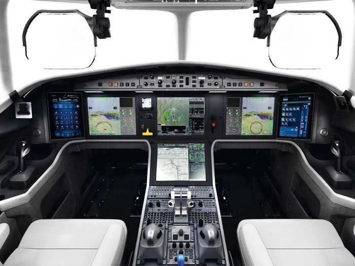 The cockpit features the Dassault EASy III cockpit featuring four high-definition display screens and side-stick controls.