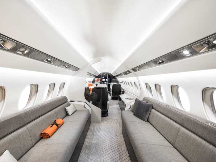 In the back of the plane is the lounging area with two divans that can be easily turned into beds for the longer flights of which the 6X is capable.