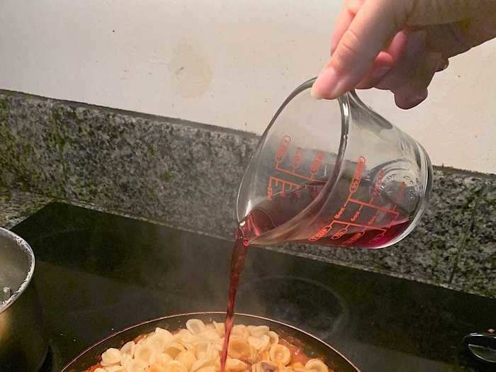 I added another ¼ cup of the red wine and a few spoonfuls of my pasta water.