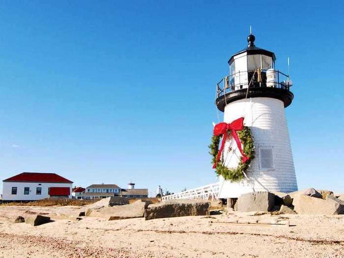 Many people only associate the island of Nantucket, Massachusetts, with summer vacations, although the town is filled with holiday charm in the offseason.