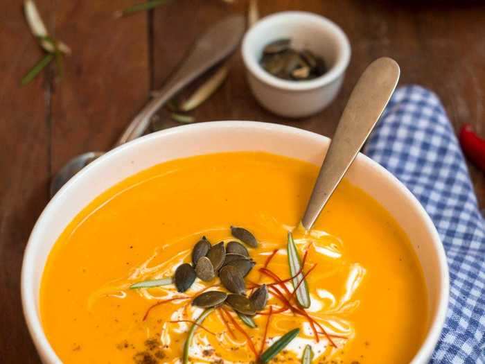 Infuse your pumpkin soup with the flavors of Thailand by adding red curry and coconut.