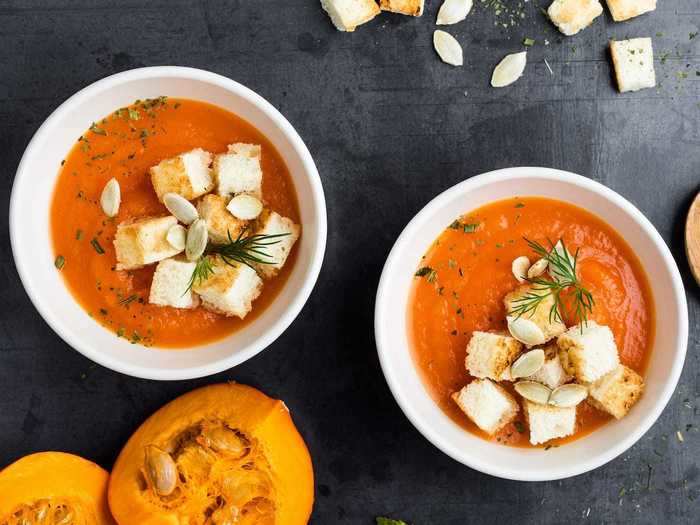 Give your classic squash soup an exciting kick by adding red miso and toasted pumpkin seeds.