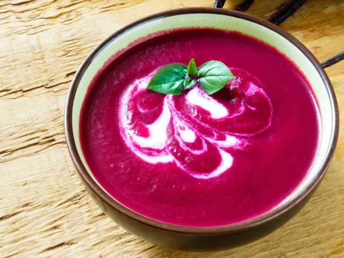 A roasted beet soup tastes just as good as it looks.